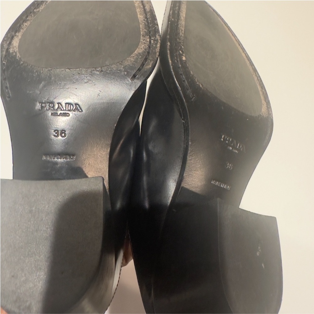 Prada Women’s chunky Heel Black Leather Mules - Picture 5 of 5